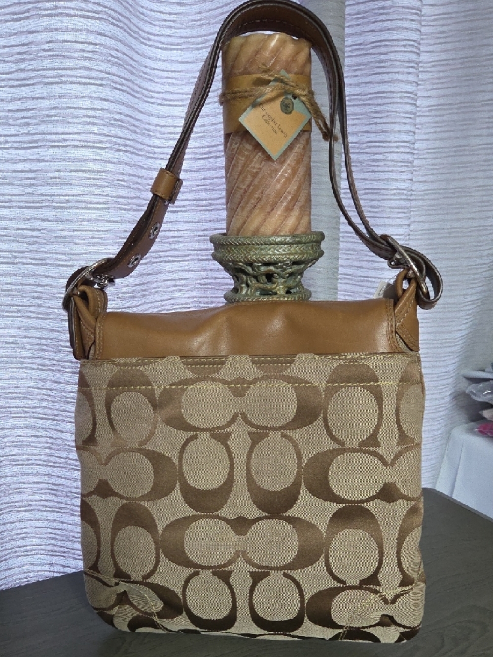 Coach Tan and Brown Signature Canvas Shoulder Bag - Picture 5 of 10